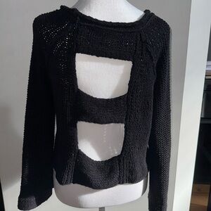 Free People Black Knit Crew Neck Sweater with open back detail